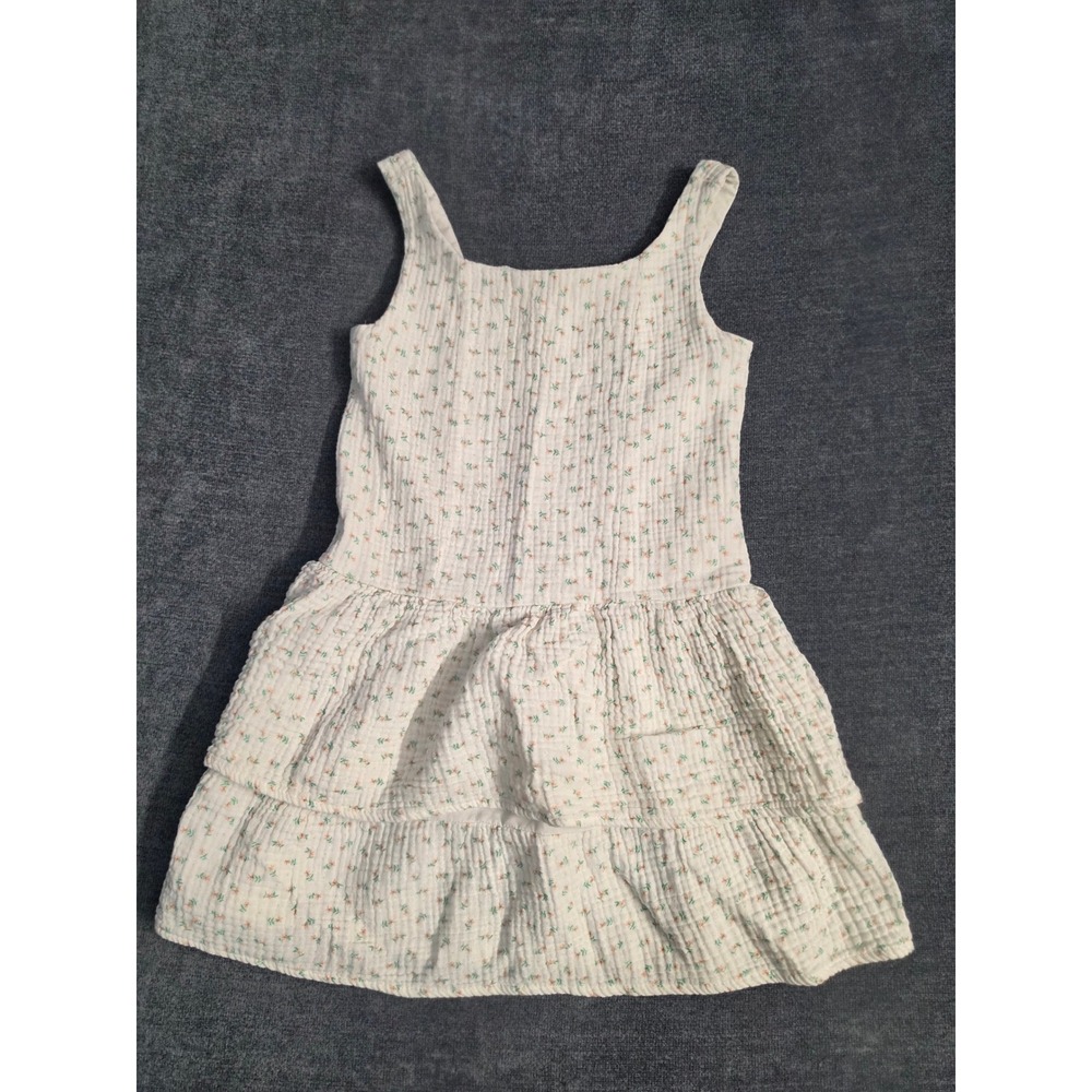 Cat & Jack Girls White Floral Gauze Tiered Sleeveless Dress Size S 6/7